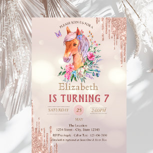 Hübsches Pony Glitter Tropfen Bokeh Geburtstag Einladung