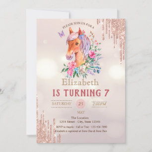 Hübsches Pony Glitter Tropfen Bokeh Geburtstag Einladung