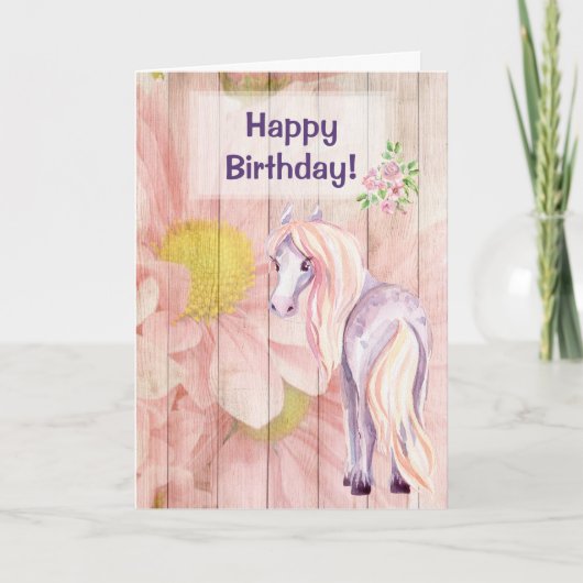 Hübsches Pony in Daisis auf dem Braunholzpferd Geb Karte (Vorderseite)