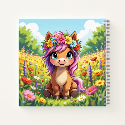 Hübsches Pony mit Blume Sketchbook Notizblock (Rückseite)