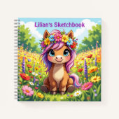 Hübsches Pony mit Blume Sketchbook Notizblock (Vorderseite)