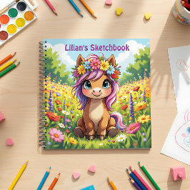 Hübsches Pony mit Blume Sketchbook Notizblock
