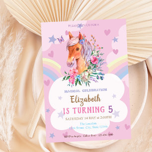 Hübsches Pony Regenbogen Sterne Herzen Geburtstag Einladung
