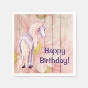 Hübsches Pony und Daisies Barn Wood Pferd Geburtst Serviette
