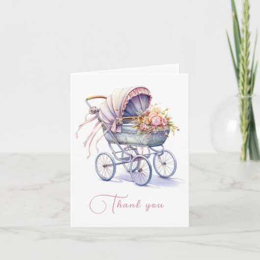 Hübsches Pram mit Blume Dankeskarte (Vorderseite)
