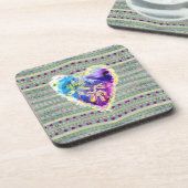 Hübsches Primula Herzmuster in Lila & grün Getränkeuntersetzer (Linke Seite)