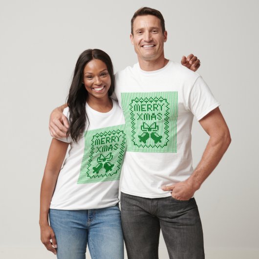 Hübsches Pullover-Muster Jingle Glocken und Merry T-Shirt (Unisex)