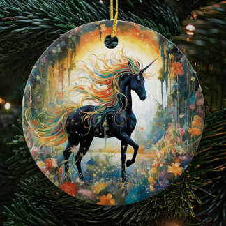 Hübsches Rainbow Black Unicorn Keramik Ornament