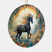 Hübsches Rainbow Black Unicorn Keramik Ornament (Links)