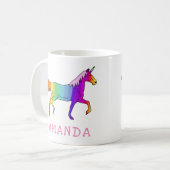 Hübsches Rainbow-Einhorn mit Name Kaffeetasse (Vorderseite Links)