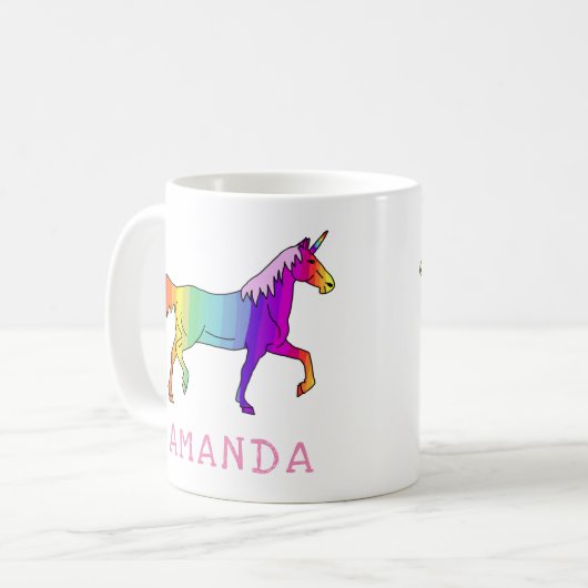 Hübsches Rainbow-Einhorn mit Name Kaffeetasse (Vorderseite Links)