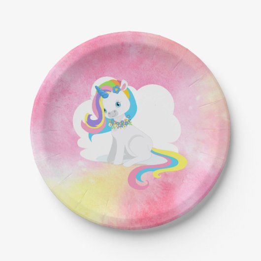 Hübsches Rainbow Hair Unicorn Pappteller (Vorderseite)