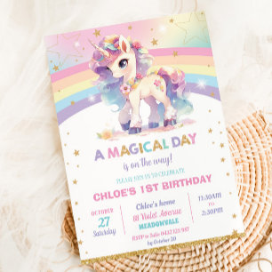 Hübsches Rainbow Unicorn Geburtstagsparty Girl Einladung