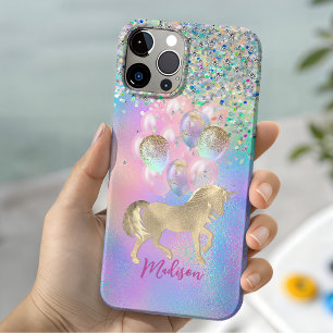 Hübsches Regenbogen-Einhorn-Glitter-Ballon-Monogra Case-Mate iPhone Hülle