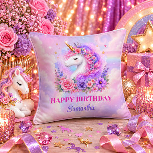 Hübsches Regenbogen-Einhorn-Mädchen-Geburtstags-Wu Kissen