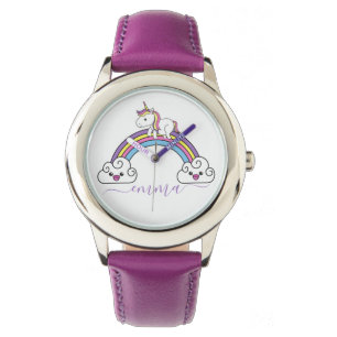 Hübsches Regenbogen-Einhorn personalisierter Name  Armbanduhr