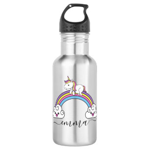 Hübsches Regenbogen-Einhorn personalisierter Name  Edelstahlflasche