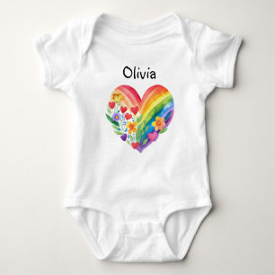 Hübsches Regenbogenherz Personalisierte Farbige Ni Baby Strampler