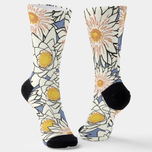 Hübsches Retro-Blumenmuster blauer Hintergrund Socken (Gewinkelt)
