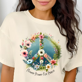 Hübsches Retro-Zeichen "Blume Power für Frieden" T-Shirt