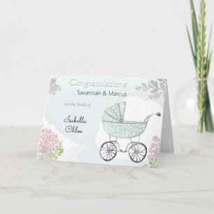 Hübsches Rosa-Aqua-Geburts-Gratulation Neue Babys Karte