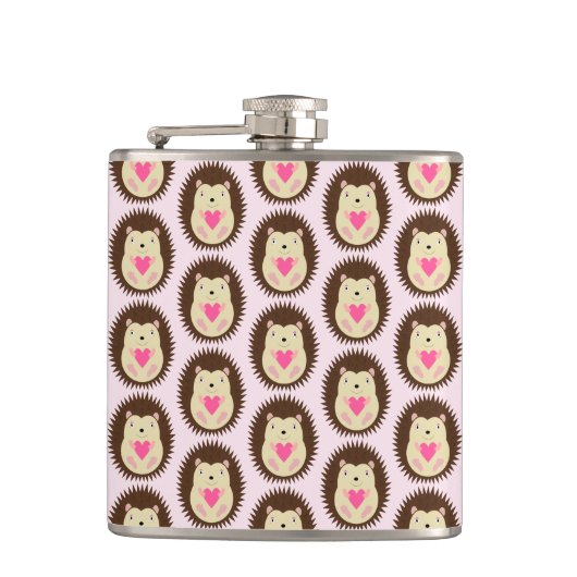 Hübsches rosa Baby-Mädchen-Igel-Muster Flachmann (Vorderseite)