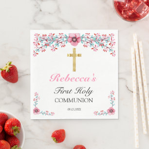 Hübsches Rosa Bläsergoldkreuz 1. Serviette