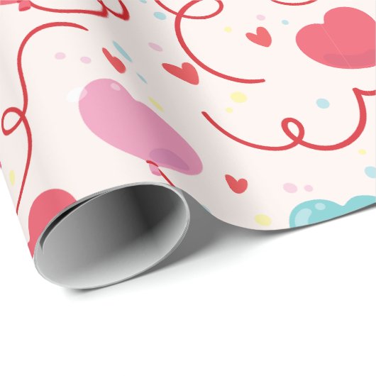 Hübsches rosa blaues Herz-Muster Geschenkpapier (Rolleneckpunkt)
