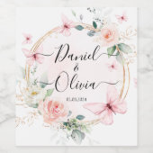 Hübsches rosa blaues Schmetterlingsmonogramm Weine Weinetikett (Einzelnes Label)