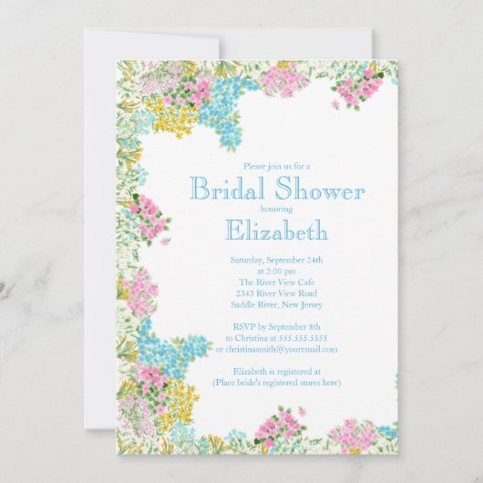 Hübsches rosa blaues Watercolor-Blumen-Brautparty Einladung (Vorderseite)