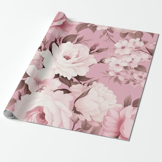 Hübsches rosa Blume Muster Geschenkpapier (Ungerollt)