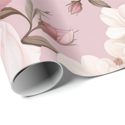 Hübsches rosa Blume Muster Geschenkpapier (Rolleneckpunkt)