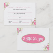 Hübsches rosa Blumengeschäfts-Geschenk-Zertifikat Rabattkarte (Vorne/Hinten)