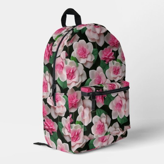Hübsches rosa Blumenmuster Bedruckter Rucksack (Rückseitige Ecke links)