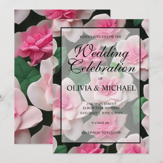 Hübsches rosa Blumenmuster Einladung (Vorne/Hinten)