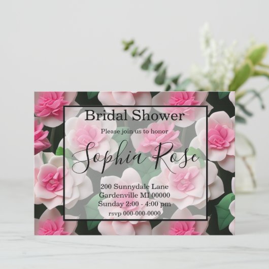 Hübsches rosa Blumenmuster Einladung (Stehend Vorderseite)