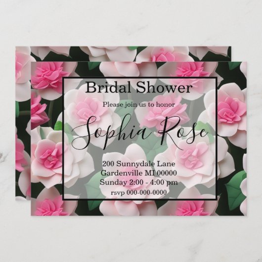 Hübsches rosa Blumenmuster Einladung (Vorne/Hinten)