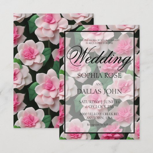Hübsches rosa Blumenmuster Einladung (Vorne/Hinten)