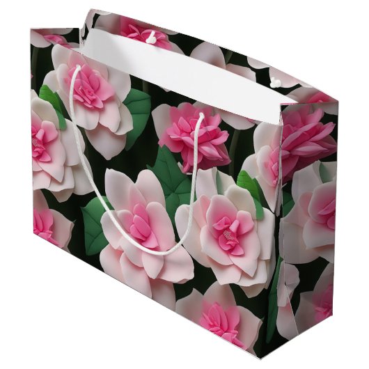 Hübsches rosa Blumenmuster Große Geschenktüte (Rückseite Schrägansicht)