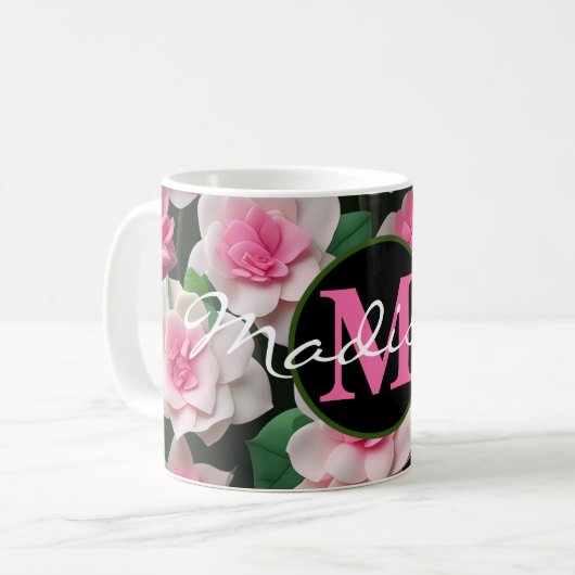 Hübsches rosa Blumenmuster Kaffeetasse (Vorderseite Links)