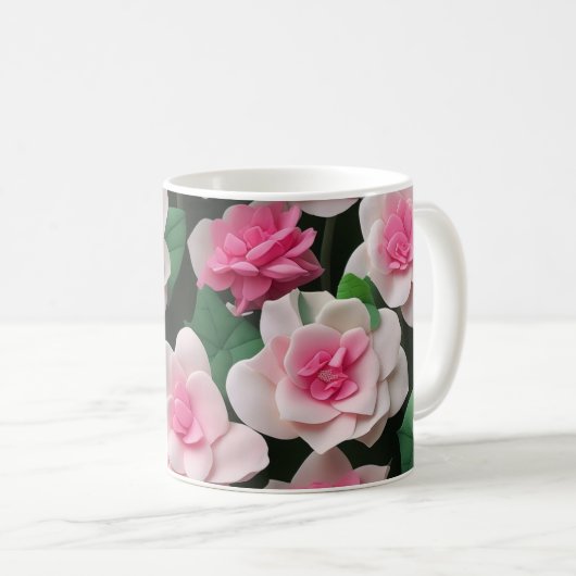Hübsches rosa Blumenmuster Kaffeetasse (VorderseiteRechts)