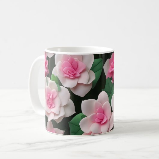Hübsches rosa Blumenmuster Kaffeetasse (Vorderseite Links)