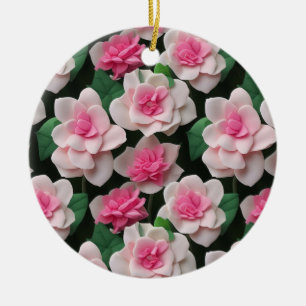 Hübsches rosa Blumenmuster Keramik Ornament
