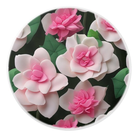 Hübsches rosa Blumenmuster Keramikknauf (Vorderseite)