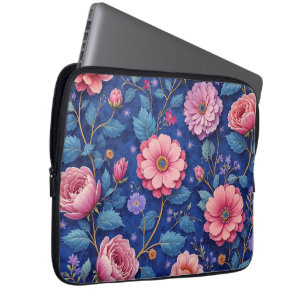 Hübsches rosa Blumenmuster Laptopschutzhülle