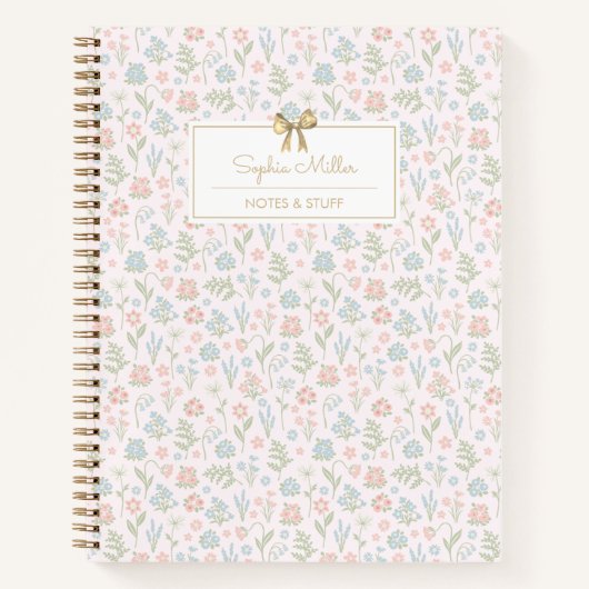 Hübsches rosa Blumenmuster mit Bow Monogramm Notizblock (Vorderseite)