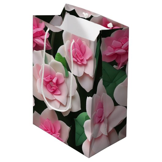 Hübsches rosa Blumenmuster Mittlere Geschenktüte (Vorderseite Schrägansicht)