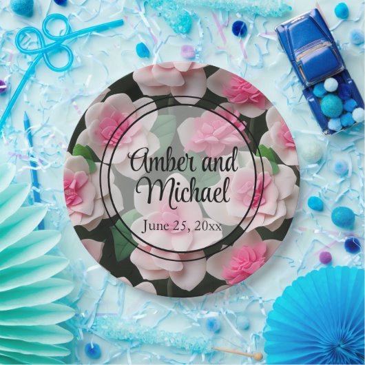 Hübsches rosa Blumenmuster Pappteller (Party)