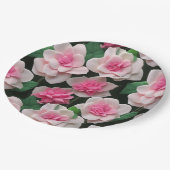 Hübsches rosa Blumenmuster Pappteller (Schrägansicht)