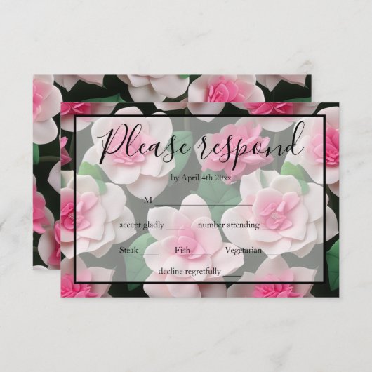 Hübsches rosa Blumenmuster RSVP Karte (Vorne/Hinten)